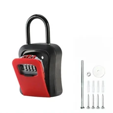 내구성 강철 와이어 키 보관 케이스 4자리 비밀번호 방수 박스 걸이형 디자인 정리함 야외용, 02 A-Red