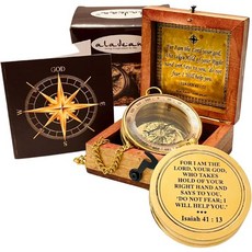 나침반 신성한 길 찾기 - 이사야 41:13 인용구: 하늘의 인도에 영감을 주는 선물이 새겨진 감사 선물