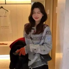 투니스 여성 빈티지 루즈핏 하트 배색 긴소매 니트 가디건