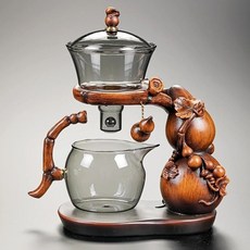 葫蘆玻璃自動茶具套裝家用高檔磁吸懶人泡茶神器創意功夫茶杯茶壺, 1個, 新款葫芦泡茶器烟灰色