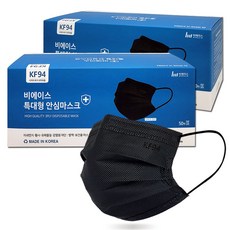 KF94 덴탈형 마스크[특대형] / 자외선차단 항균 소재, 블랙, 2개, 50매입