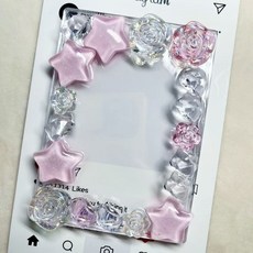 桃園出貨-卡磚成品 貝殻uv滴膠樹脂星星透明ins可愛冰塊百搭立體愛心小卡收納 小卡卡磚 ins小卡 壓剋力相框, 1個, 星星花園粉色, 粉色