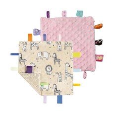 해외 CREVENT Tag Security 아기용 담요 남아용 부드럽고 작은 러비 아기 이불 감각 생일 베이비 샤워를 위한 훌륭한 선물 25.4 x 25.4cm10 10인치 8, Zoo + Pink Tag.