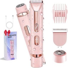 여성용 비키니 트리머 2in1 IPX7 방수 전동 면도기다리 얼굴 털 제거를 위한 LED 디스플레이가 있는 USB 무선 무통 전기 면도기 레이디 그루밍을 바디 습식 및 건식 키, s, Pink