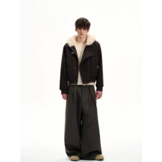 復古盤扣針織開衫保暖短款棉服 - 冬季男士連帽毛領棉衣外套