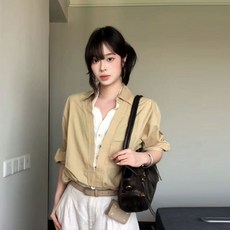 투니스 여성 트렌디 루즈핏 브이넥 투피스 디자인 긴소매 셔츠