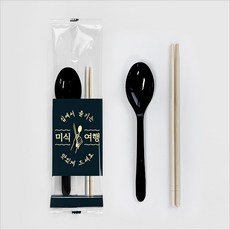 진담팩 일회용 숟가락 젓가락 2종 세트 투명 인쇄 포장지(숟가락 검정), 1세트, 500개입