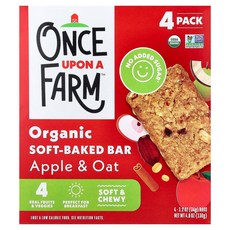 원스 어폰 어 팜 소프트 베이크드 바 사과 애플 귀리 4개 각 1.2온스 34g Once Upon A Farm Organic Soft Baked Bar Apple Oat 4 B, 1