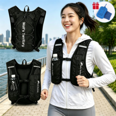 Flybird 초경량 트레일 러닝조끼 마라톤 등산 러닝 하이드레이션 백팩 베스트 가방, 블랙, 1개