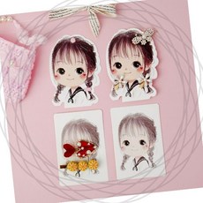 소녀 캐릭터 스티커 헤어핀 포장지 디스플레이 택 귀여운 만화 일러스트 액세서리 진열, 1개, 흰바탕사각(a)