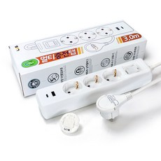 러그박스 3/5구 납작플러그 고속충전 USB C타입 고용량 3680W 멀티탭 1.5M/ 3M, 1개, 3구 화이트