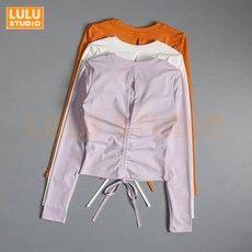 LULU 美背瑜伽服 自帶胸墊 抽繩調節 修身打底衣女 健身上衣 運動長袖 皮拉提斯 空中瑜珈服 運動服飾 長袖瑜珈服