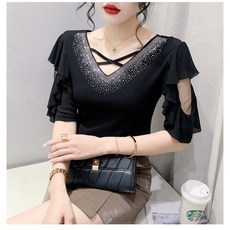 시우리치 라인댄스복 상의 여성 라틴댄스 공연복 블랙 퍼플 의상