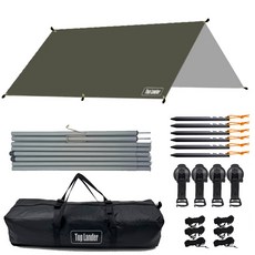 탑 랜더 대형 렉타 캠핑 방수 타프 차량용어닝 야외용 UV 차단, 타프 세트, 올리브 그린