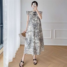 여성용 캐주얼 여름 편안한 원피스 프린트 플로랄 미디 드레스