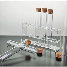 유리 실험관 아크릴 선반 과학 시험관 세트 실린더 투명, 15x150 스토퍼 6개 (랙 포함)