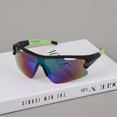 千禧風未來感騎行防風太陽眼鏡 男女潮人戶外爬山滑雪炫彩大框墨鏡, 黑框綠片, 1個