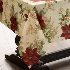 Elrene Home Fashions 축제 포인세티아 홀리데이 주름 방지 패브릭 식탁보 멀티 132.1cm x 177.8cm(52 x 70인치) 직사각형, 70" x 52" (Rectangular)