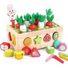 Homehalo 나무 장난감 당근 퍼즐 몬테소리 완구 교육용 완구 손가락레슨박스 끼워 맞춤 목제 장난감 남자아이 여자아이 농장 당근 뽑기·자석 고구마 벌레 잡기 게임 과일·대