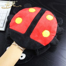 【开发票/统编】USB電腦發熱暖手滑鼠墊 可愛卡通保暖護腕滑鼠套 冬季可拆洗暖手套, 黑瓢蟲【自帶一根發熱片】