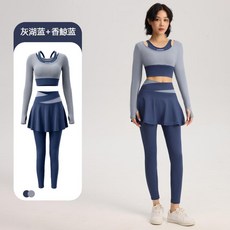 夏季女拼色高腰緊身假兩件式瑜伽運動服套裝