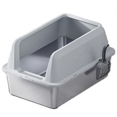 加高款不鏽鋼貓砂盆 三側加高防外漏易清潔貓砂盆, 灰色, 1個