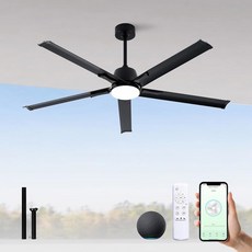 MINISLAK 213 4CM 84인치 산업용 선풍기 레이 알렉사 조명 천장 듀얼, 62 in, 블랙 싱글 알루미늄