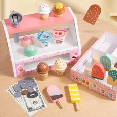 木質過家家廚房仿真冰淇淋寶寶兒童玩具, 1個, 冰淇淋商店(粉色):如圖所示