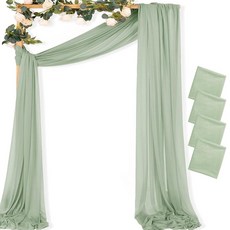 MLMC 세이지 그린 웨딩 아치 드레이핑 원단 4패널 73.7cm x 6.1m29인치 x 20피트 엑스트라 롱 거즈 드레이프 시어 배경 커튼 6.6야드 야외 드레이퍼리 패널 결, Sage Green