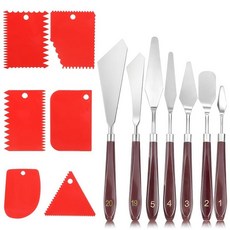 YBEATY 11피스 스테인리스 스틸 팔레트 나이프 팔레트 나이프 페인팅 플라스틱 스크레이퍼 오일 페인트 금속 나이프 나무 손잡이 페인팅 액세서리 오일 아크릴 캔버스 수채화 색, 13