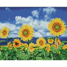 캔버스 40x50 보석십자수 DIY공예 반짝이는 해바라기밭 푸른 NWD02ECE, 색상