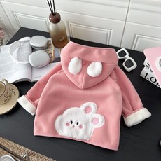 兒童加絨加厚韓版保暖洋氣秋冬季卡通連帽毛絨小童外套