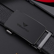 WILLIAMPOLO 男士自動扣牛皮皮帶 鋅合金扣頭 柔軟耐折 商務休閒款 黑色 105公分