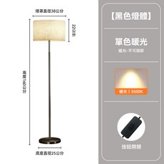極速達 極簡輕奢落地燈 LED立式臺燈 遙控調光 北歐客廳落地燈 床頭燈 LED閱讀燈 裝飾燈 氛圍燈, 黑色燈體-單色暖光【按鈕開關】