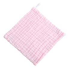 嬰兒泡泡紗布巾 六層純棉 新生兒多功能口水巾 洗臉巾 手帕 附掛繩 素面粉色 25x25cm