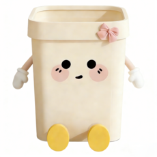 북유럽 귀여운 캐릭터 쓰레기통 크림색 리본 주방 거실 아동방 다용도 휴지통, 젖빛 으로 앉은 자세