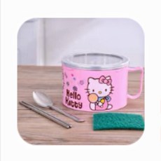 雙層便當盒 保溫泡麵杯餐盒：飯菜分離保鮮、便攜多用、午餐好幫手, 1個, Kitty Simple基礎款,Random