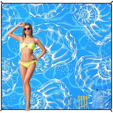 HIHOHO 해변 담요 방수 모래 방지 비치 매트 200.7 x 210.8cm(79 x 83인치) 성인 1-8명용 빠른 건조 내구성 있는 야외 피크닉 매트 해변 축제 여, 6'11" x 6'7", Conch Shell-bl