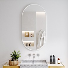 뷰티피크 타원형 벽거울 화장대거울 욕실거울 강화안전유리, 화이트43cm