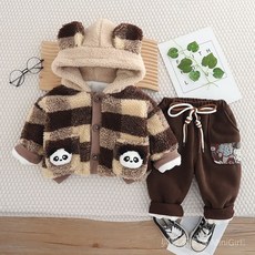 【桃園出貨】寶寶冬季新款女孩嬰兒童1-6嵗小孩連帽衛衣秋冬裝加絨加厚三件套31206
