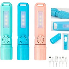 3팩 충전식 손전등 USB C 미니 LED 캠핑 랜턴 콤보 초경량 형 선물 하이킹 밤 할로윈 스타킹 스터퍼, 3
