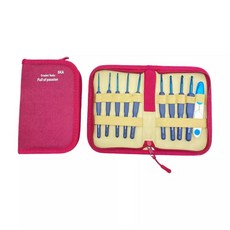 新品藍色軟柄鉤針套裝 藍色鉤頭鋁鉤針 9支藍色柄鉤針套裝, 1個