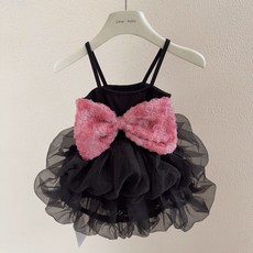 Ling · baby 粉色蝴蝶結寵物公主連身裙, 粉玫瑰黑色裙,XS背長19建議1.0kg, 1個