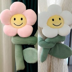 내일의공간 꽃모양 코듀로이 커튼 타이백, 화이트/핑크 2종세트, 1개