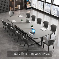 會議桌長桌北歐現代簡約大型長條培訓桌閱覽室圖書館辦公桌椅組閤, 3.0m一桌12椅（灰色桌+全灰椅）