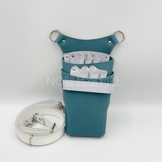 《NC髮品福利社》真皮剪刀包 刀包 牛皮 美髮 設計師專用 剪刀收納 腰包 肩背, 上大U型-藍綠配白灰-帶子白, 1個