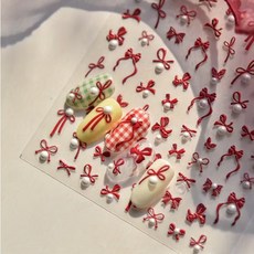 [오루셀렉트] 레드 리본 진주 네일 스티커 | 하트 리본 입체 젤데코 | 셀프네일 BEST, 1개, 레드 진주