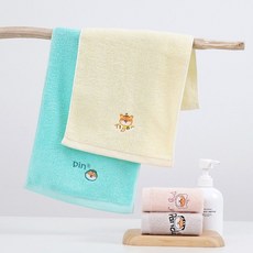 萌寵可愛刺繡兒童洗臉巾 小毛巾 加厚柔軟吸水, 1個, 萌寵粉色+咖色 兩條裝,25*50