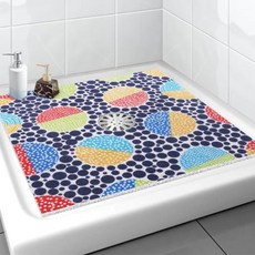 정사각형 샤워 매트 Yonala 61 x 61cm(24 x 24인치) 세련된 미끄럼 방지 샤워 매트 중앙 배수 구멍이 있는 내부 샤워용 부드럽고 다듬을 수 있는 PVC 수, 레트로 라운드