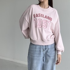 행복여 이스트 컬러 배색 레터링 루즈핏 맨투맨 티셔츠